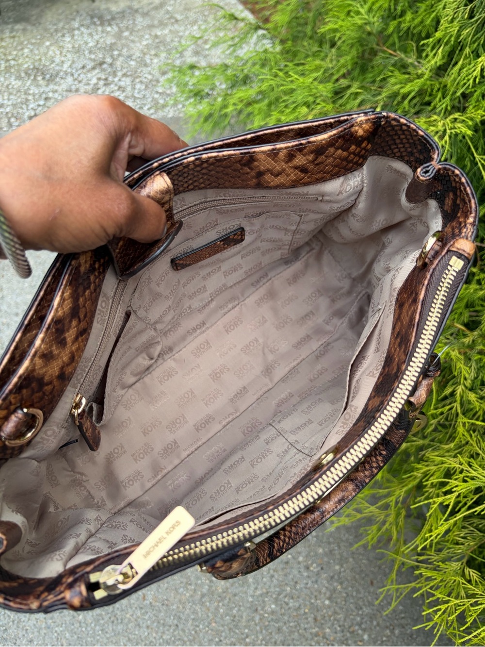 Michael Kors Brown Snakeskin Embossed Satchel Crossbody Brown Python Print - Picture 9 of 13